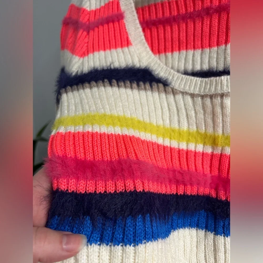 Maeve Anthropologie Short-Sleeve Multi-Stripe Eyelash Sweater - Picture 8 of 11